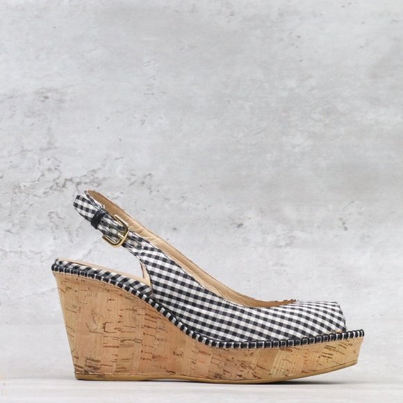 Stuart Weitzman Women's Size 7M US‎ Cork Platform Wedge Plaid Slingback Sandals - Picture 1 of 12
